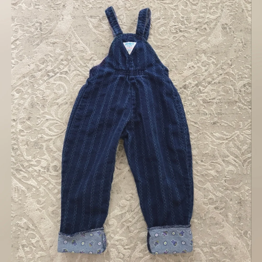 Vintage 1990s OshKosh B'Gosh Dark Blue Denim Neon Button Overalls